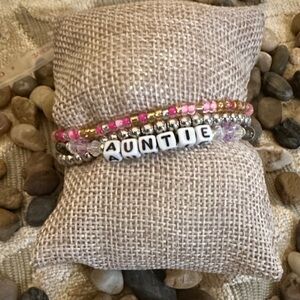 Auntie Beaded Bracelet Set - Pink and Silver